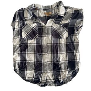JACHS Girlfriend Plaid Button-Up Shirt – Black/White, Size M